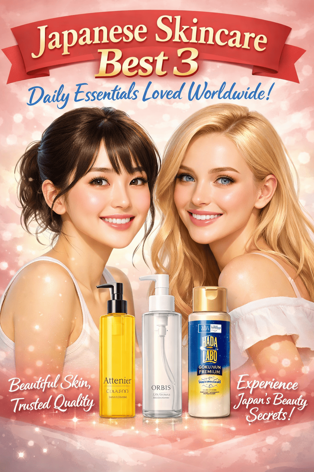 【2026年最新版】海外でも人気！日本のスキンケア ベスト3｜毎日使える定番アイテムのイラスト
