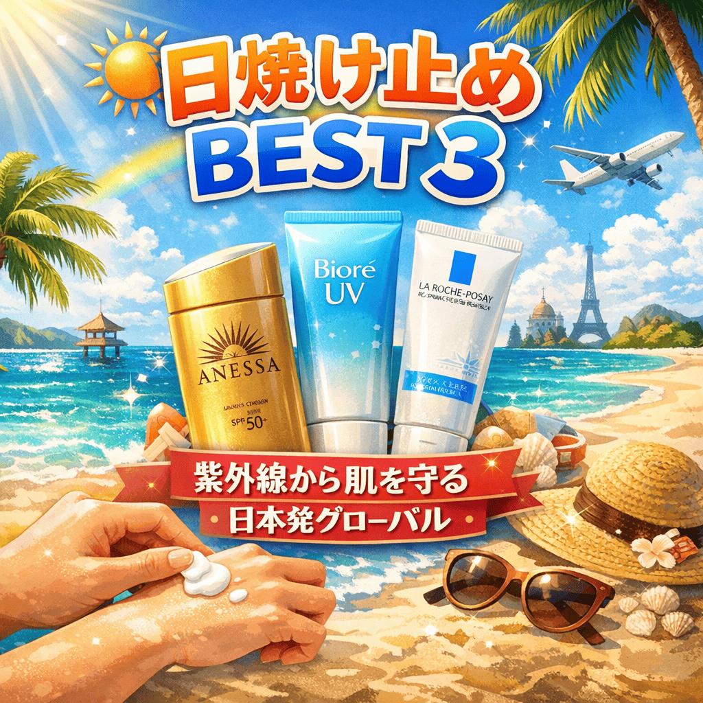 世界中で選ばれる日焼け止めBEST３のイラスト
